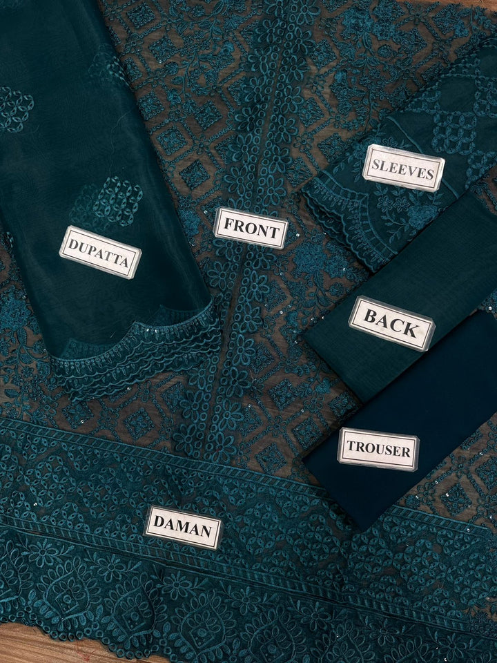 Azure Organza Suit-Aarasta