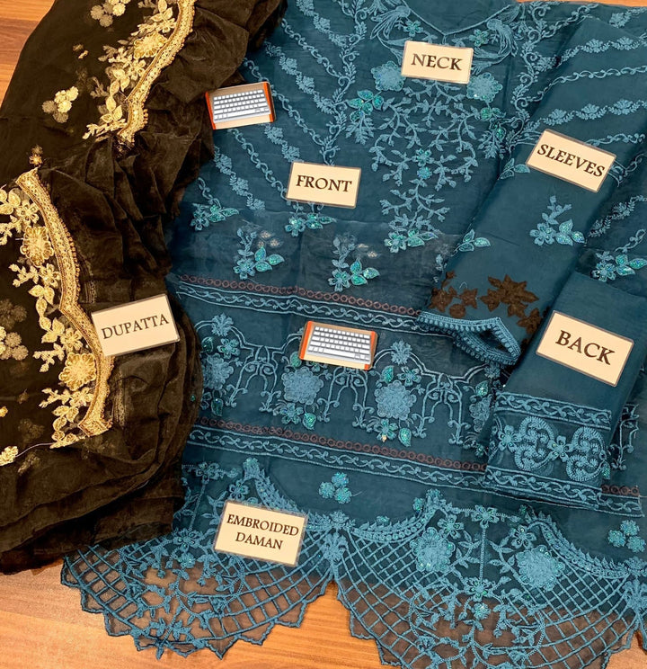 Azure Organza Suit-Aarasta