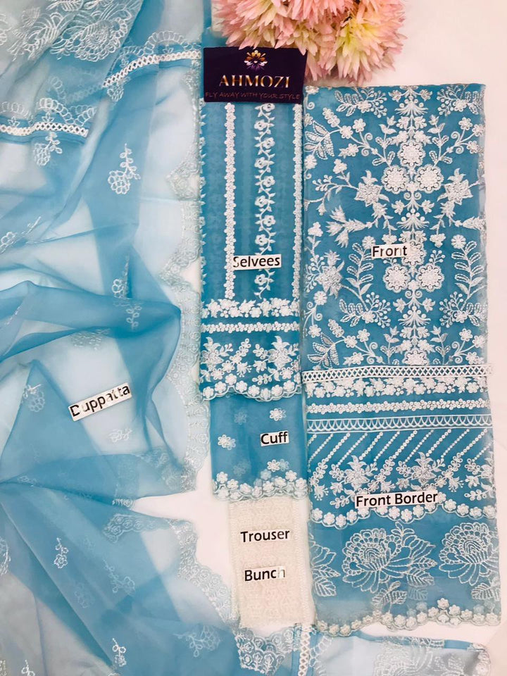 Azure Organza Suit-Aarasta