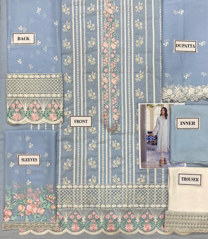 Azure Organza Suit-Aarasta