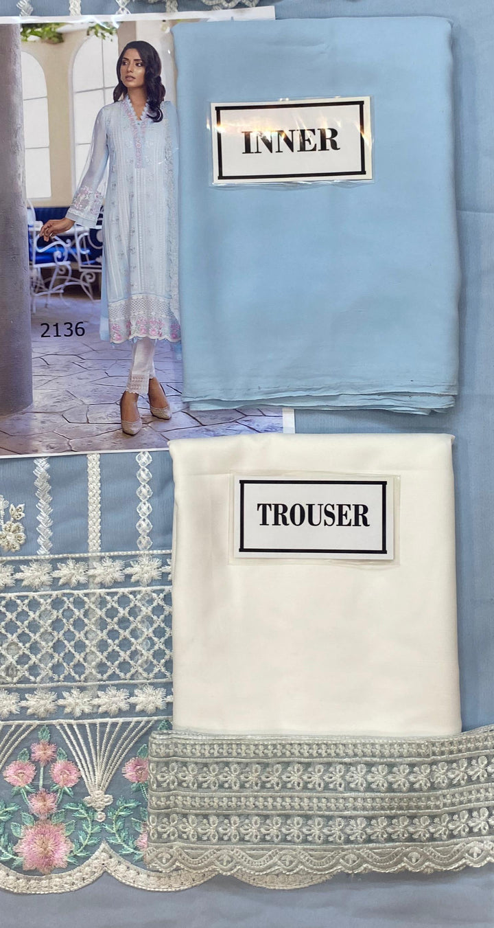 Azure Organza Suit-Aarasta