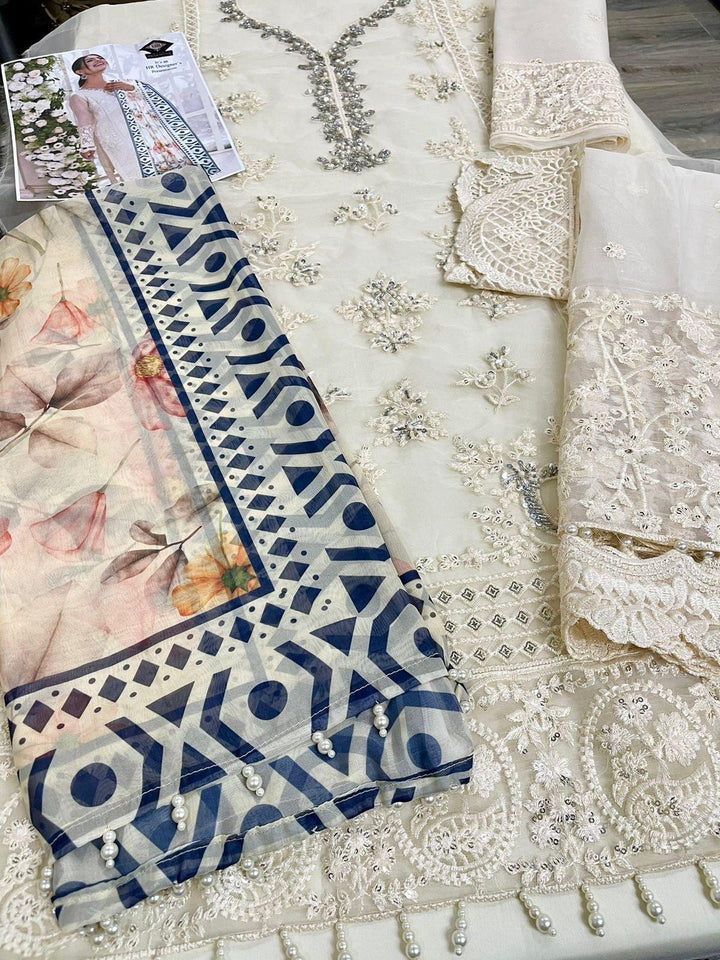 Azure Organza Suit-Aarasta