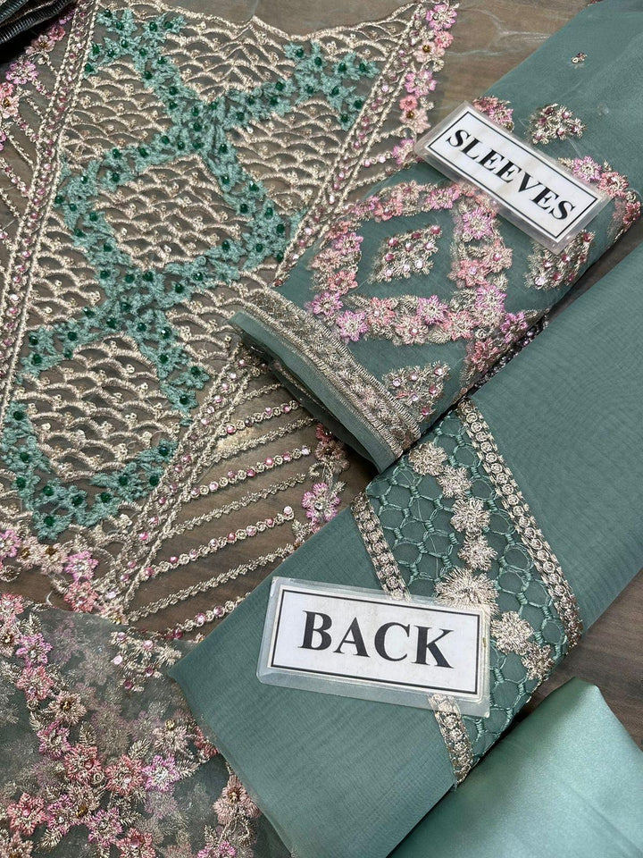 Azure Organza Suit-Aarasta