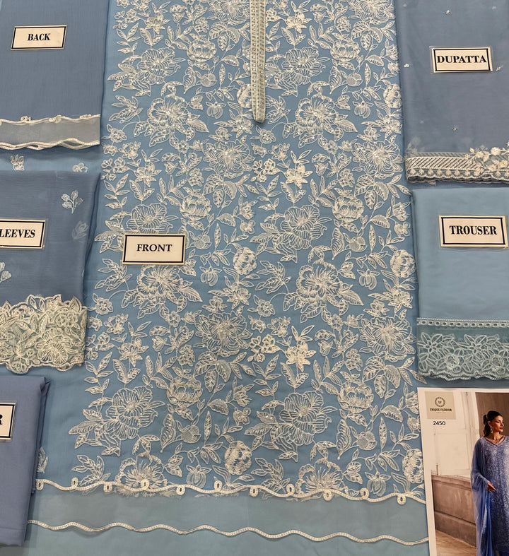 Azure Organza Suit-Aarasta