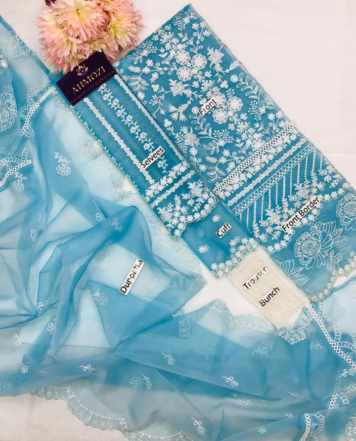 Azure Organza Suit-Aarasta