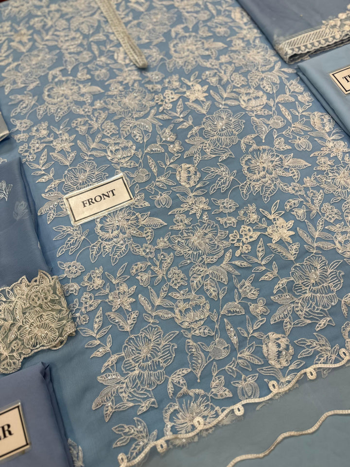 Azure Organza Suit-Aarasta