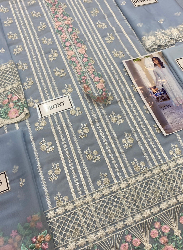 Azure Organza Suit-Aarasta