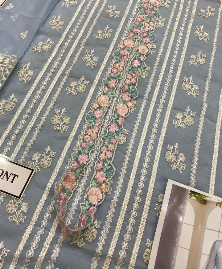 Azure Organza Suit-Aarasta