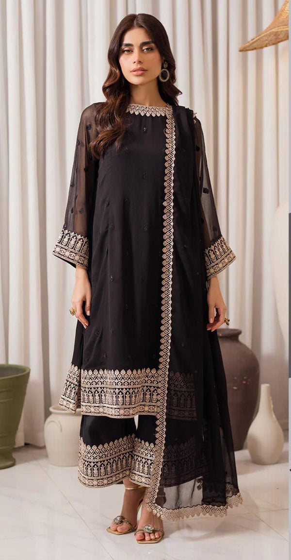 Azure Chiffon Suit-Black-Chiffon-Aarasta