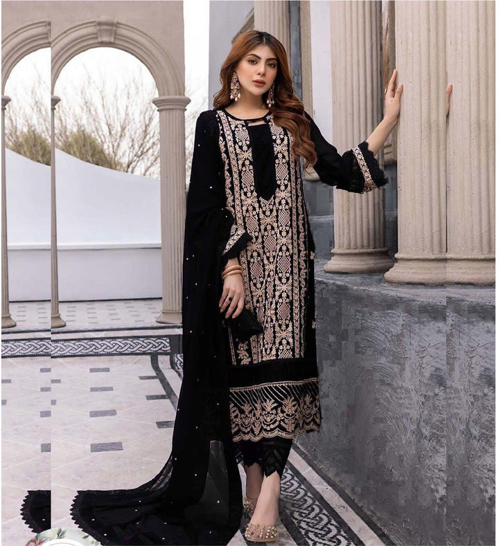 Azure Chiffon Suit-Black-Chiffon-Aarasta