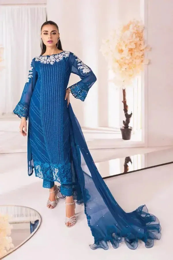 Azure Chiffon Suit-Blue-Chiffon-Aarasta