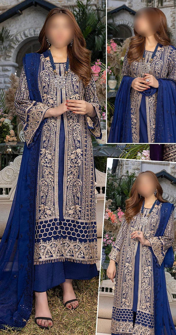 Azure Chiffon Suit-Blue-Chiffon-Aarasta
