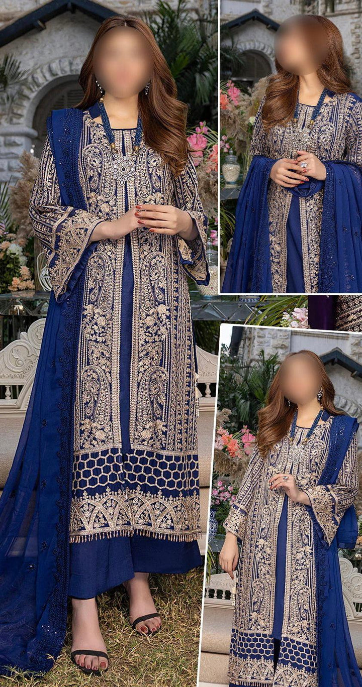 Azure Chiffon Suit-Blue-Chiffon-Aarasta