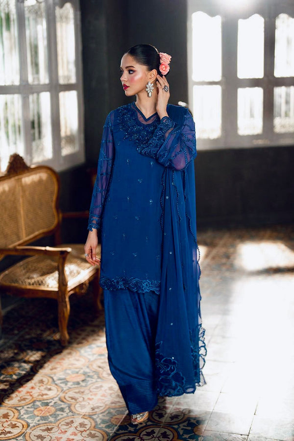 Azure Chiffon Suit-Blue-Chiffon-Aarasta