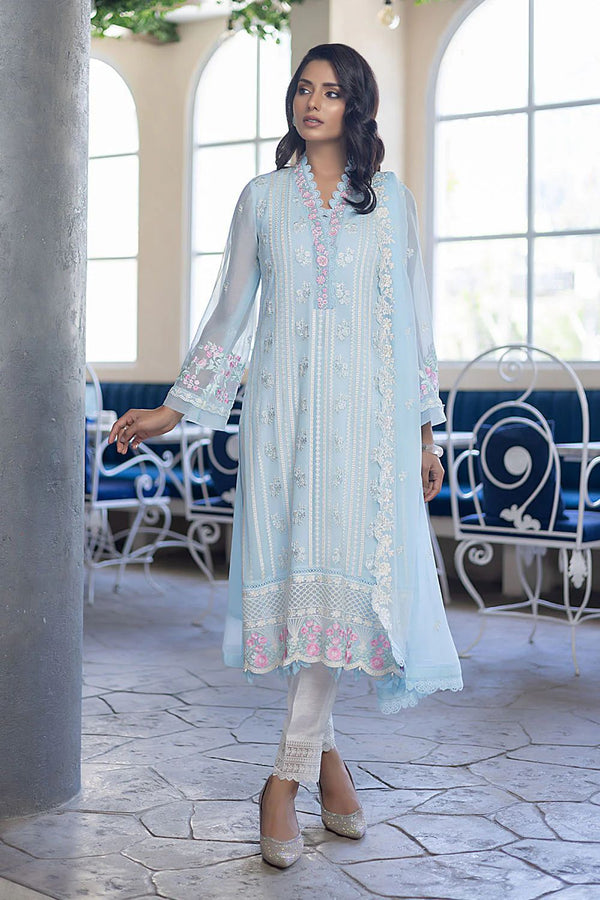 Azure Chiffon Suit-Blue-Chiffon-Aarasta