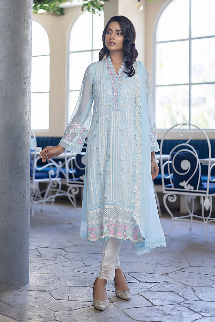 Azure Chiffon Suit-Blue-Chiffon-Aarasta