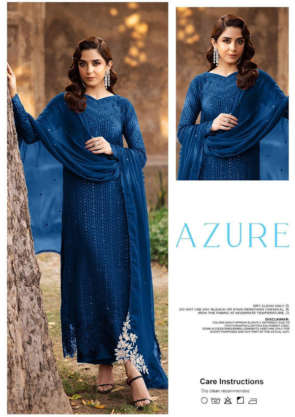 Azure Chiffon Suit-Blue-Chiffon-Aarasta