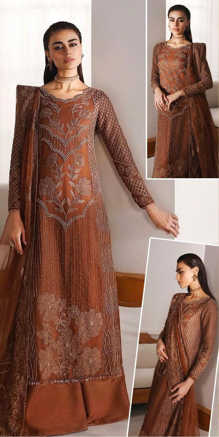 Azure Organza Suit-Brown-Organza-Aarasta