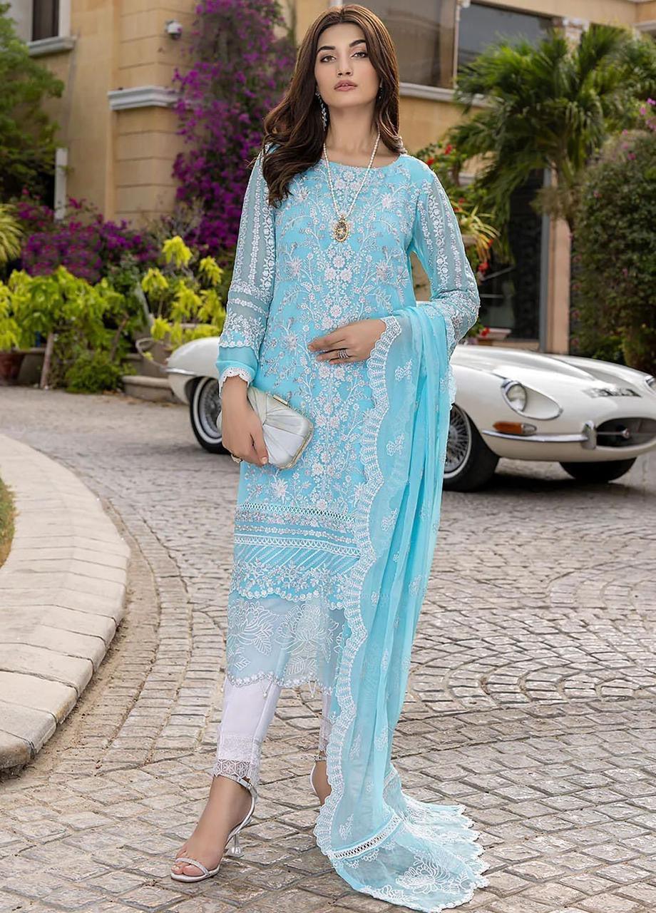 Azure Organza Suit-Ferozi-Organza-Aarasta