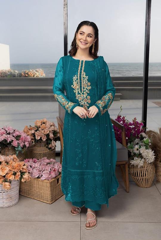 Azure Chiffon Suit-Green-Chiffon-Aarasta