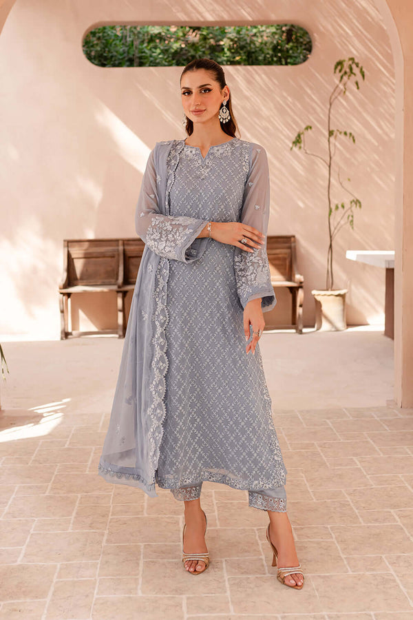 Azure Chiffon Suit-Grey-Chiffon-Aarasta