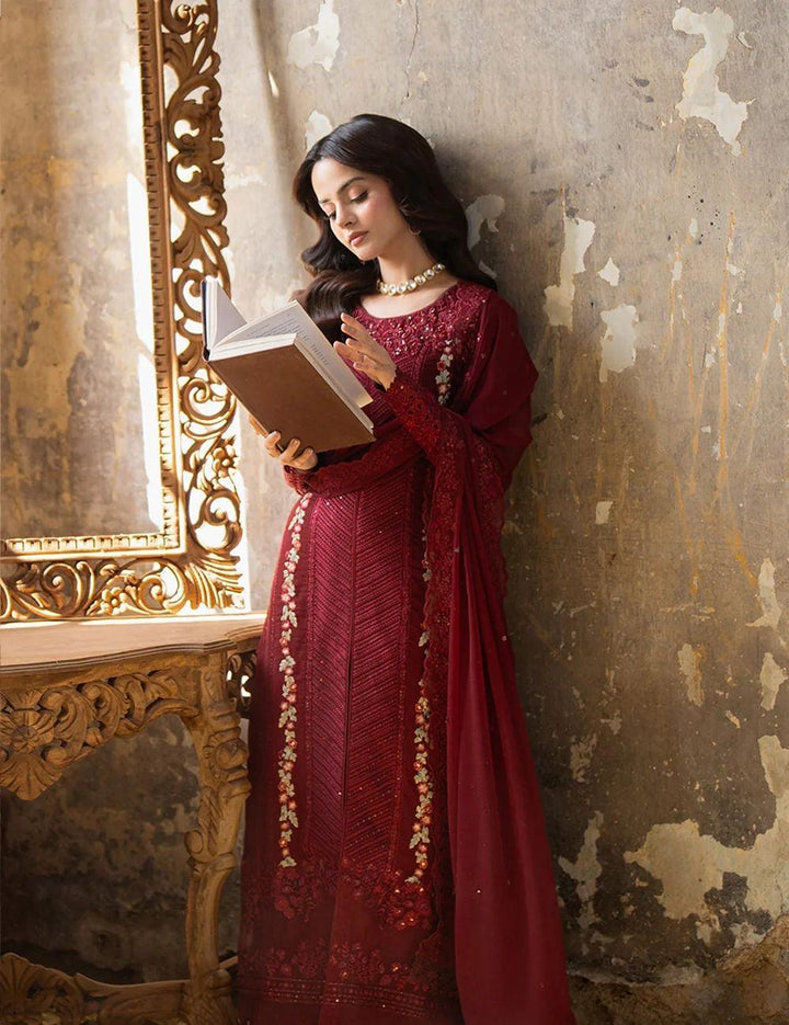 Azure Chiffon Suit-Maroon-Chiffon-Aarasta