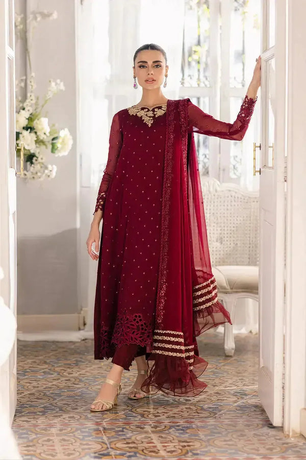 Azure Chiffon Suit-Maroon-Chiffon-Aarasta