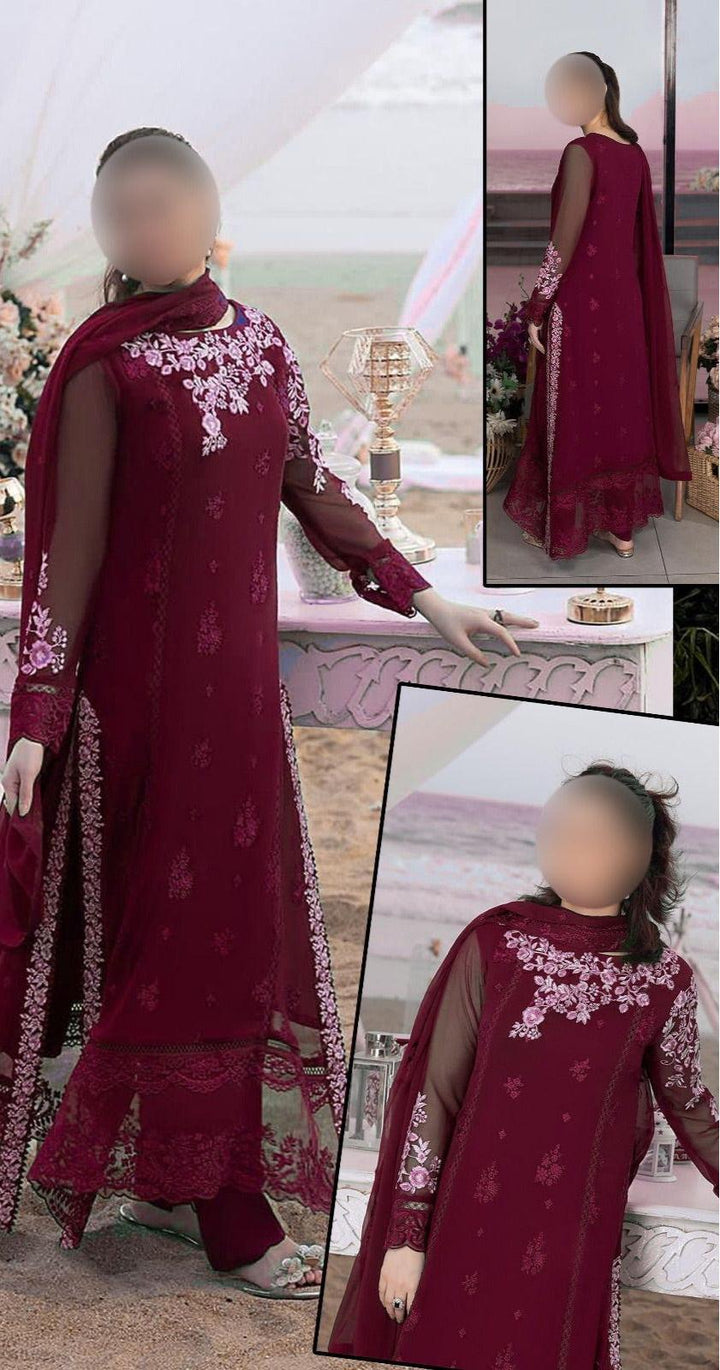 Azure Chiffon Suit-Maroon-Chiffon-Aarasta