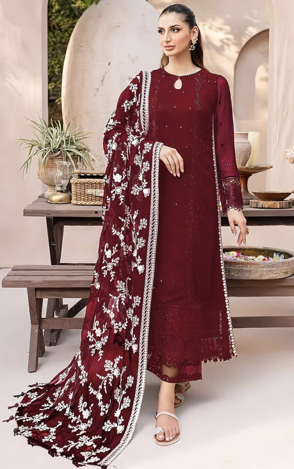 Azure Chiffon Suit-Maroon-Chiffon-Aarasta