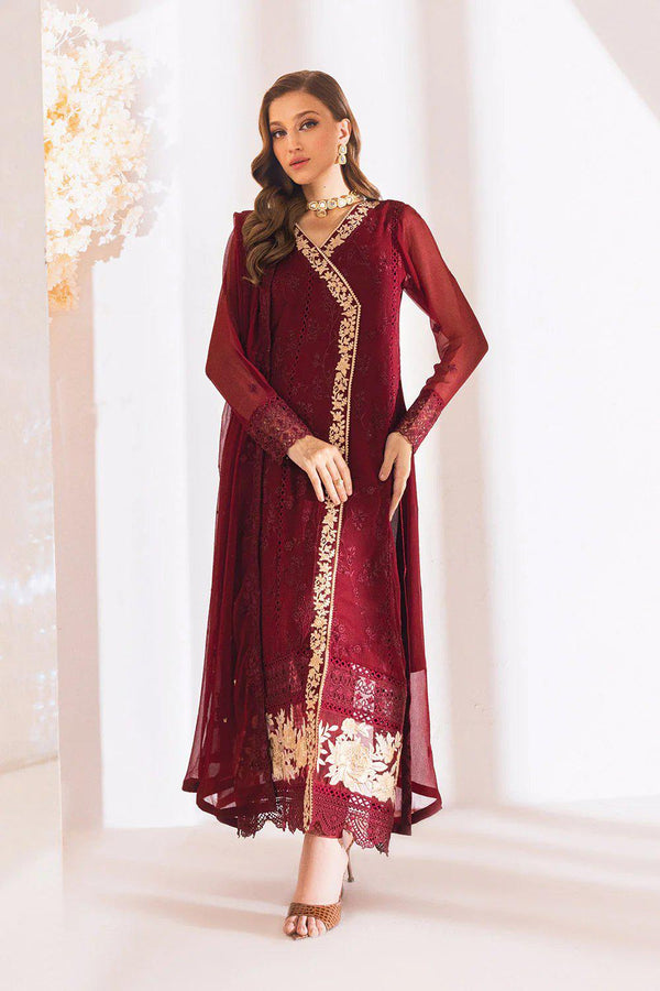 Azure Chiffon Suit-Maroon-Chiffon-Aarasta