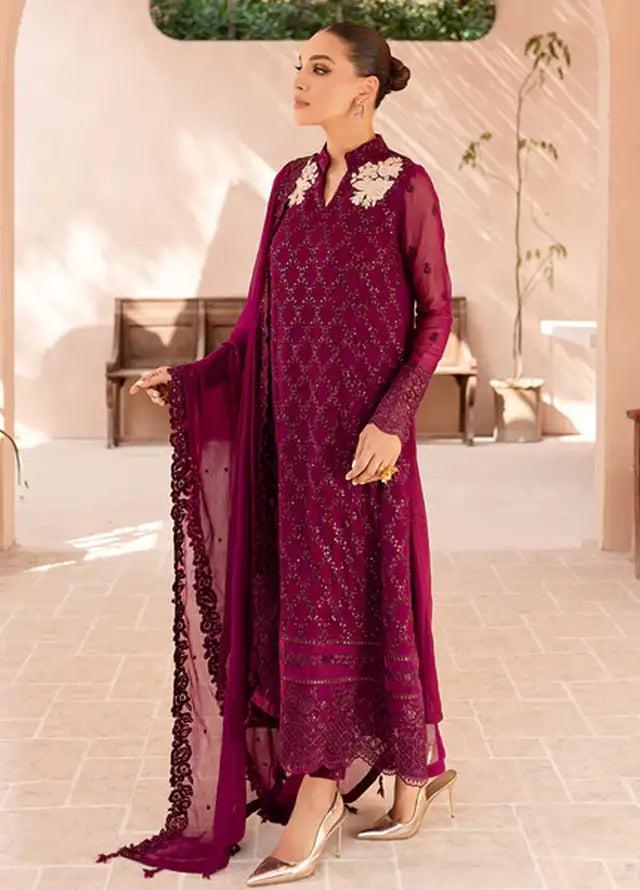 Azure Chiffon Suit-Maroon-Chiffon-Aarasta