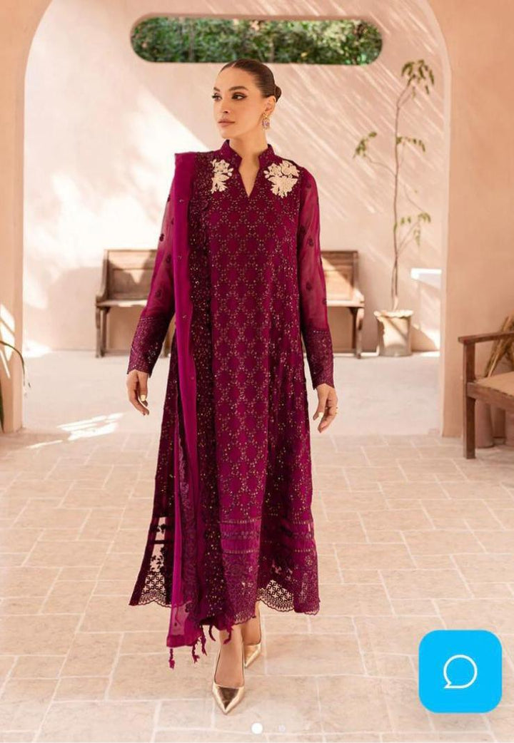 Azure Chiffon Suit-Maroon-Chiffon-Aarasta