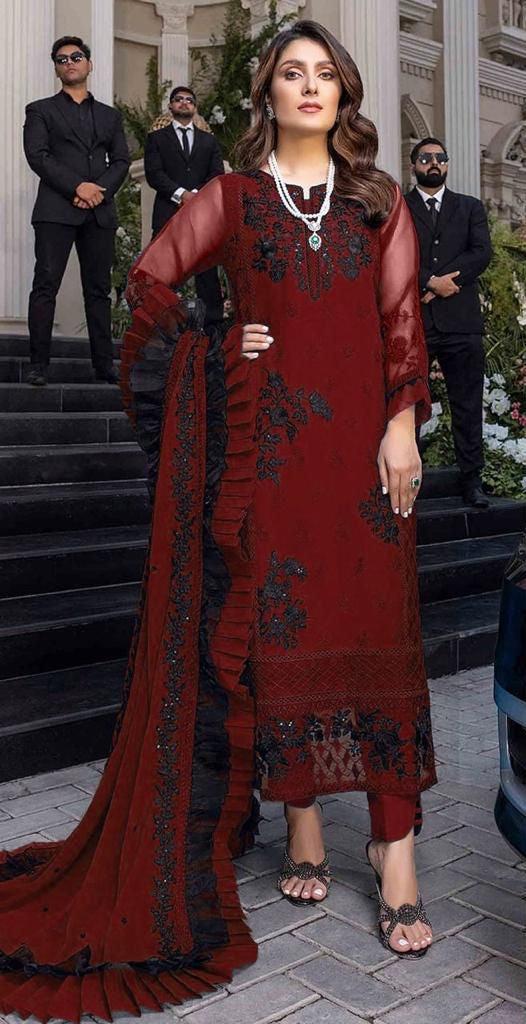 Azure Chiffon Suit-Maroon-Chiffon-Aarasta