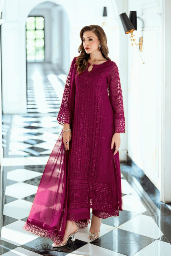 Azure Chiffon Suit-Maroon-Chiffon-Aarasta