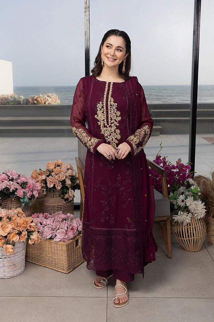 Azure Chiffon Suit-Maroon-Chiffon-Aarasta