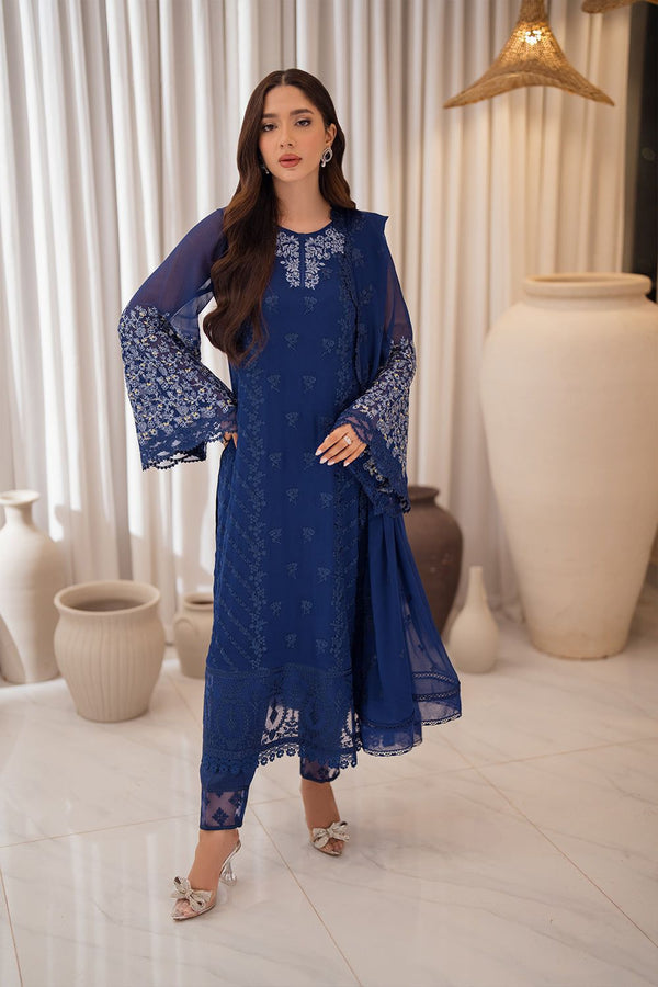 Azure Chiffon Suit-Navy-Chiffon-Aarasta