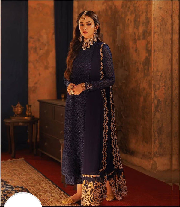 Azure Chiffon Suit-Navy-Chiffon-Aarasta