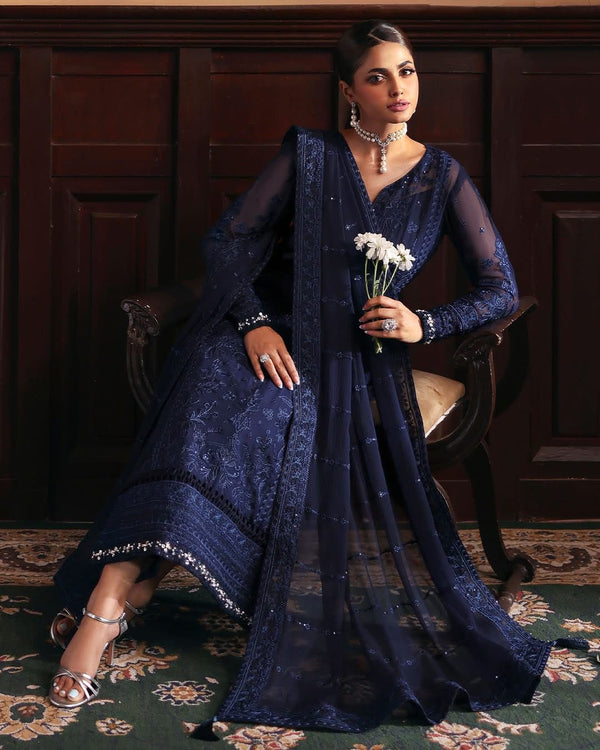 Azure Chiffon Suit-Navy-Chiffon-Aarasta