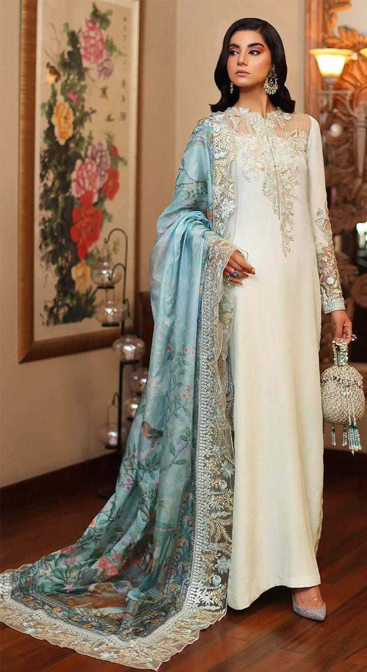 Azure Chiffon Suit-Off White-Chiffon-Aarasta