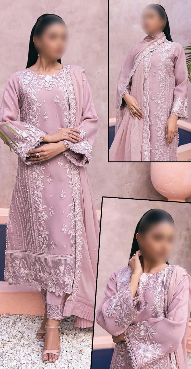 Azure Chiffon Suit-Pink-Chiffon-Aarasta