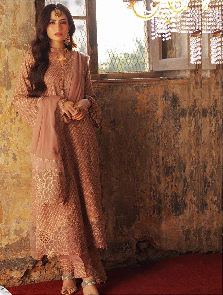 Azure Chiffon Suit-Pink-Chiffon-Aarasta