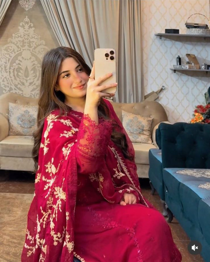 Azure Chiffon Suit-Pink-Chiffon-Aarasta