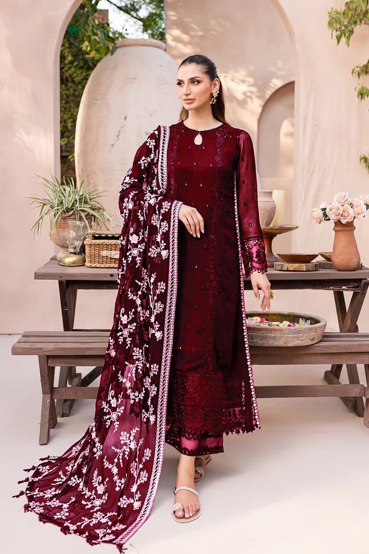 Azure Chiffon Suit-Red-Chiffon-Aarasta
