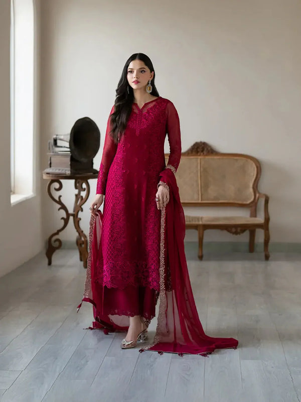 Azure Chiffon Suit-Red-Chiffon-Aarasta