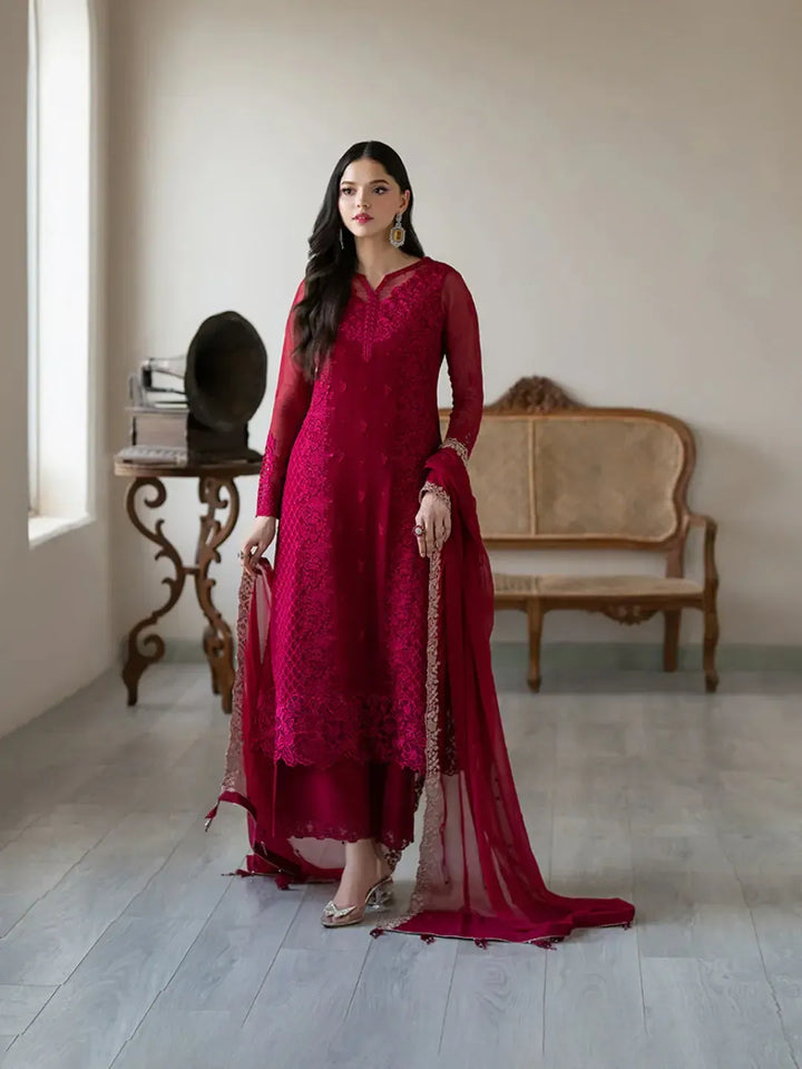 Azure Chiffon Suit-Red-Chiffon-Aarasta