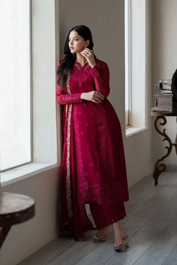 Azure Chiffon Suit-Red-Chiffon-Aarasta