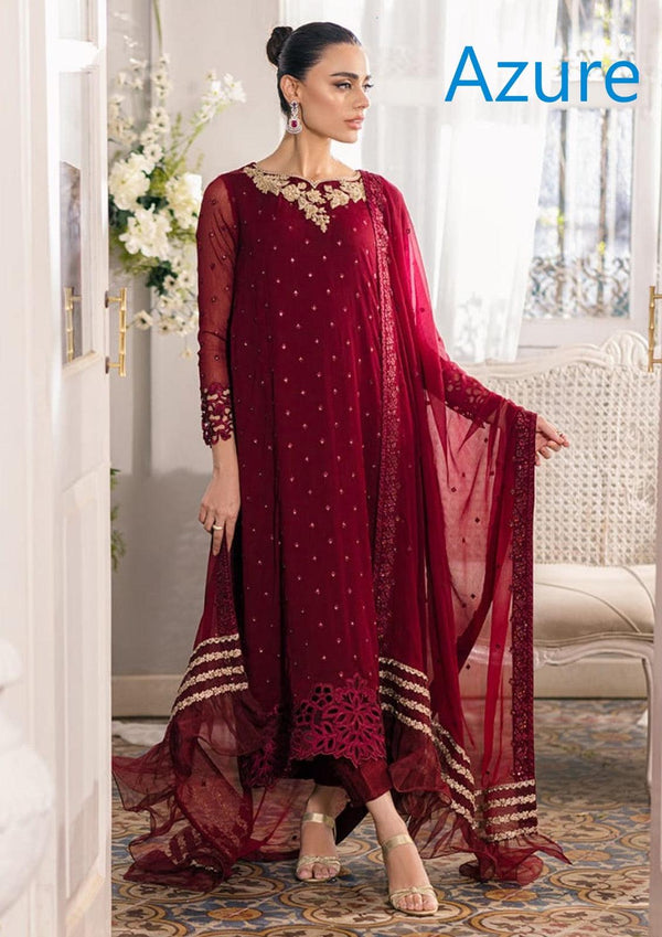 Azure Chiffon Suit-Red-Chiffon-Aarasta