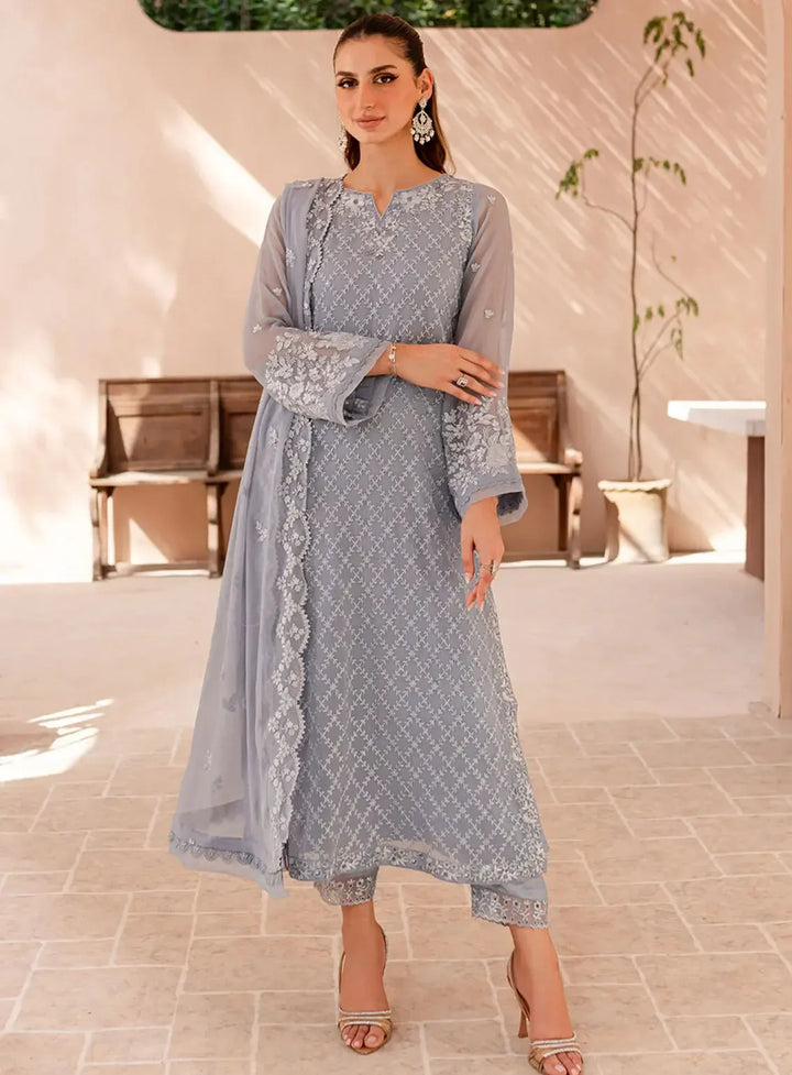 Azure Chiffon Suit-Silver-Chiffon-Aarasta