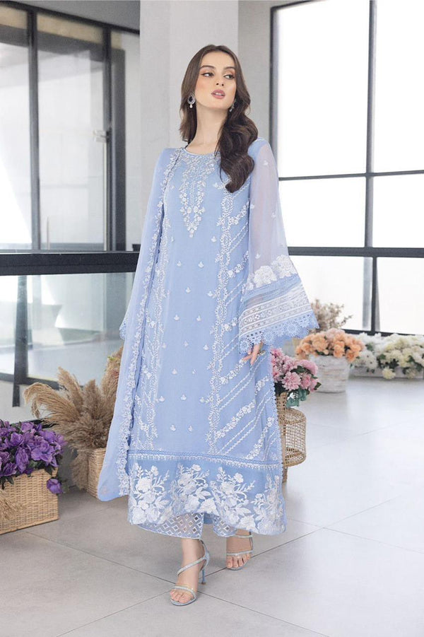 Azure Chiffon Suit-Sky Blue-Chiffon-Aarasta