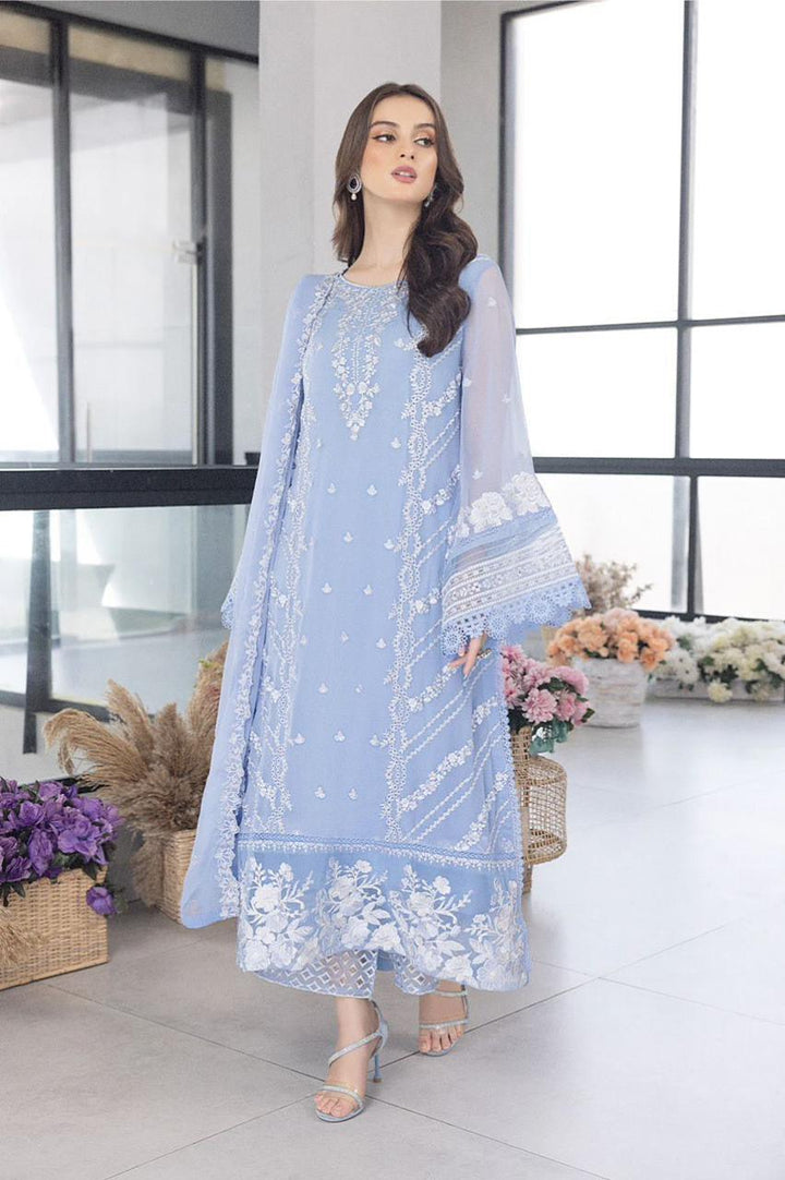 Azure Chiffon Suit-Sky Blue-Chiffon-Aarasta